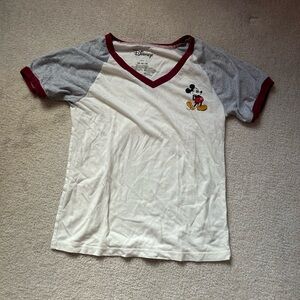 Disney Mickey Mouse v neck t shirt women juniors size XS beige cream gray